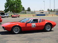 Gary Bartley's '70 Mangusta at the Drivers Meeting.  Target Speed 90 MPH